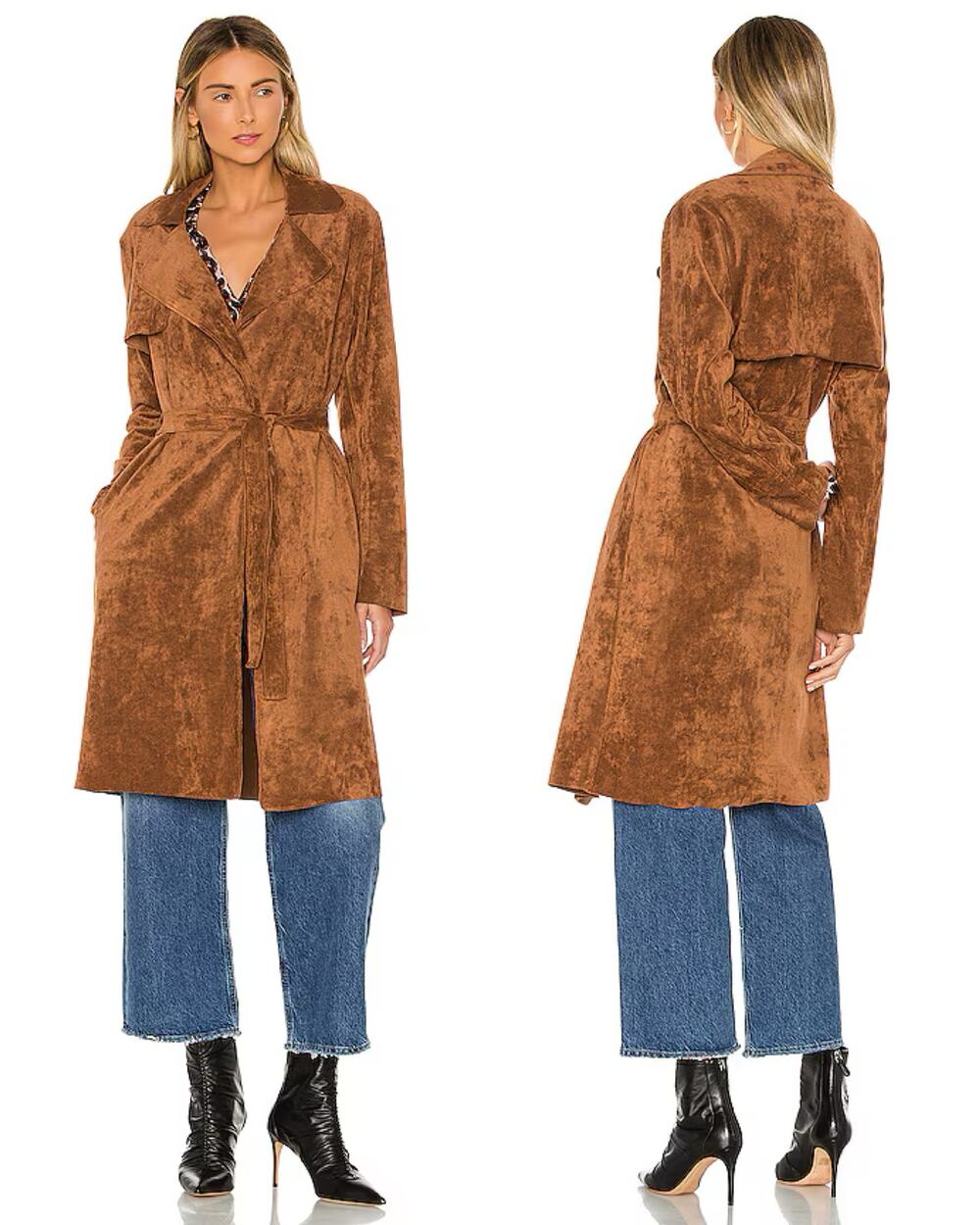 Blank NYC Coco Belted Faux Suede Trench Coat - Size Medium Autumn Boho Longline